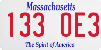 MA license plate 133OE3