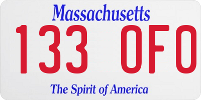 MA license plate 133OF0