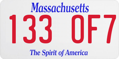 MA license plate 133OF7