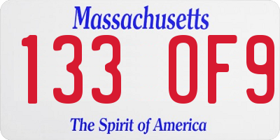 MA license plate 133OF9