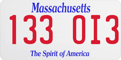 MA license plate 133OI3