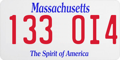 MA license plate 133OI4