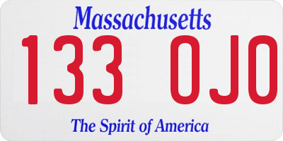MA license plate 133OJ0