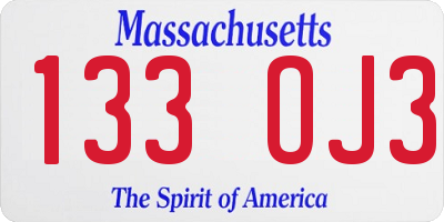 MA license plate 133OJ3