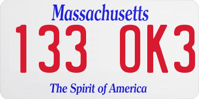 MA license plate 133OK3