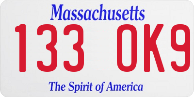 MA license plate 133OK9