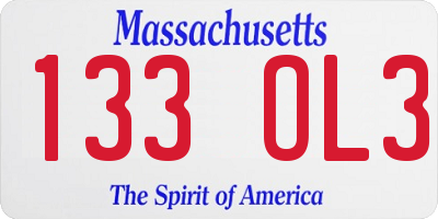 MA license plate 133OL3