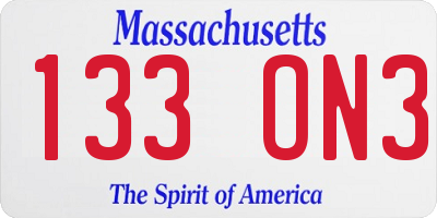 MA license plate 133ON3