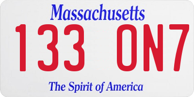 MA license plate 133ON7