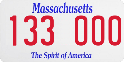 MA license plate 133OO0