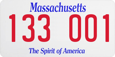 MA license plate 133OO1