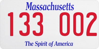 MA license plate 133OO2