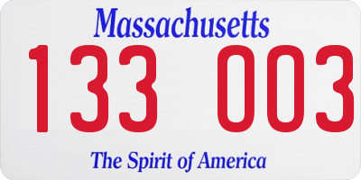 MA license plate 133OO3