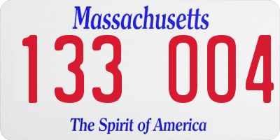 MA license plate 133OO4