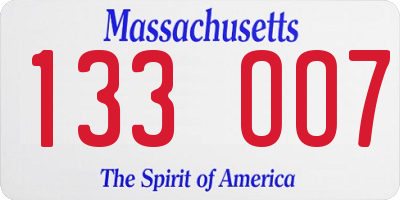MA license plate 133OO7