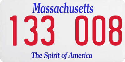 MA license plate 133OO8