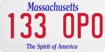 MA license plate 133OP0