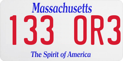 MA license plate 133OR3