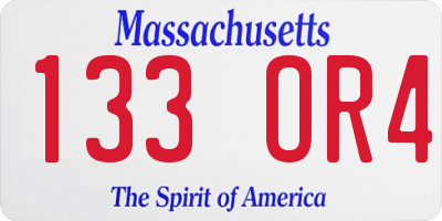MA license plate 133OR4