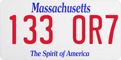 MA license plate 133OR7