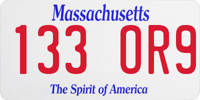 MA license plate 133OR9