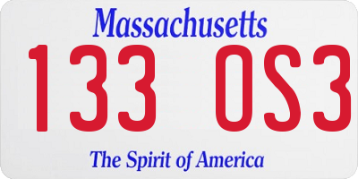 MA license plate 133OS3