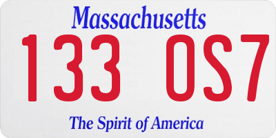 MA license plate 133OS7