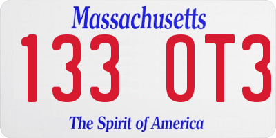 MA license plate 133OT3