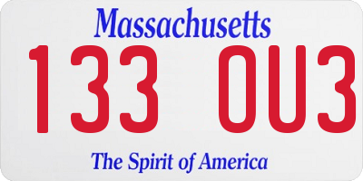 MA license plate 133OU3
