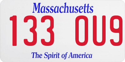 MA license plate 133OU9