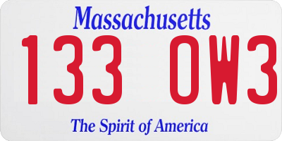 MA license plate 133OW3