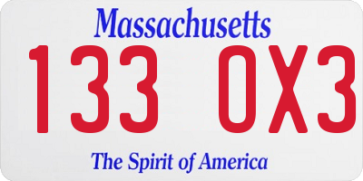 MA license plate 133OX3