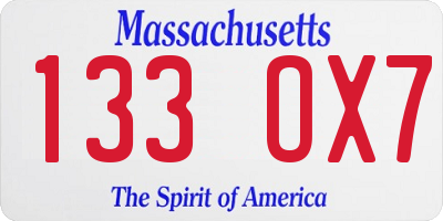 MA license plate 133OX7