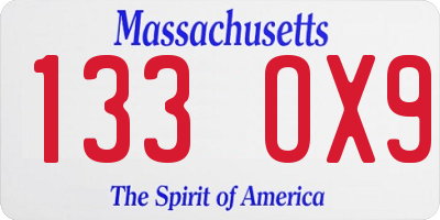 MA license plate 133OX9