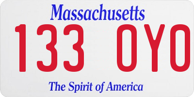 MA license plate 133OY0