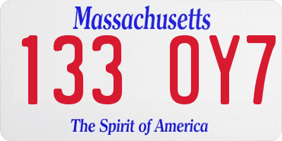 MA license plate 133OY7
