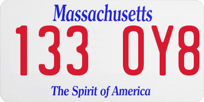 MA license plate 133OY8