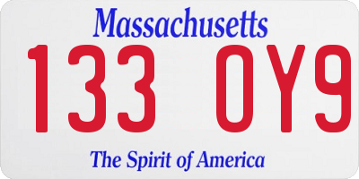 MA license plate 133OY9
