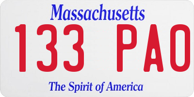 MA license plate 133PA0