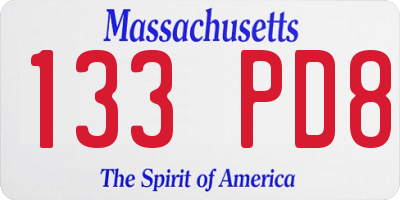 MA license plate 133PD8