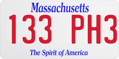 MA license plate 133PH3