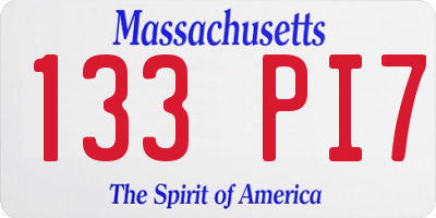 MA license plate 133PI7