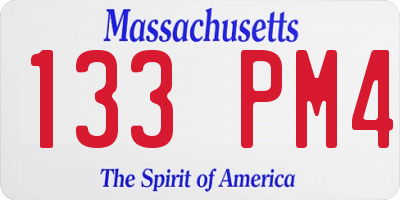 MA license plate 133PM4