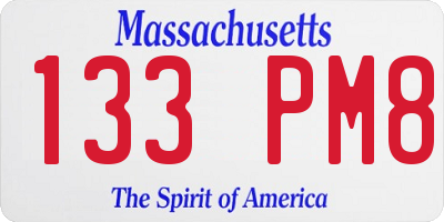 MA license plate 133PM8