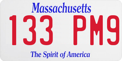 MA license plate 133PM9
