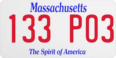 MA license plate 133PO3