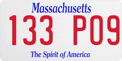 MA license plate 133PO9