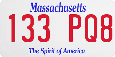 MA license plate 133PQ8