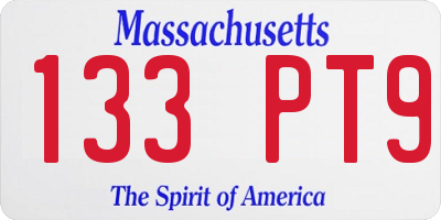 MA license plate 133PT9