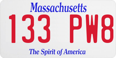 MA license plate 133PW8